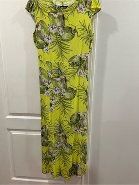 Tropical Print Lime Green Maxi Dress